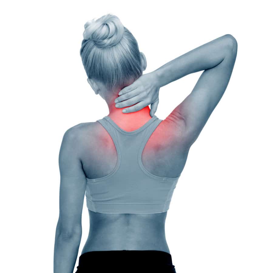sporty woman touching her neck