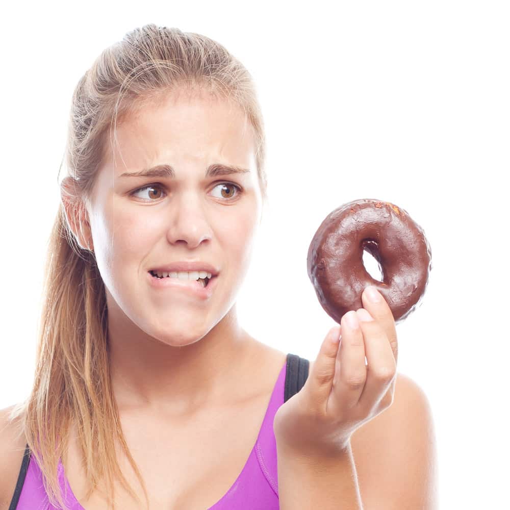 young cool woman with fat food