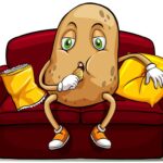 Couched potato on a red sofa